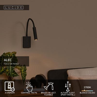 Lucide ALEC - Foco de pared / Lámpara de pared - LED 3 StepDim - G9 - 1x3W 2700K - Incluye anillos intercambiables - Negro